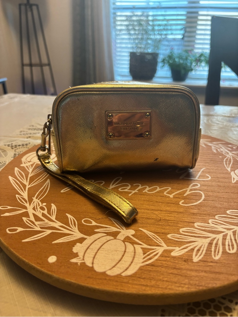 Gold Metallic Wristlet Cosmetic Pouch